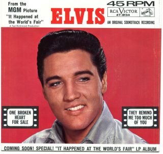 VINTAGE 45 R.  P.  M.  PICTURE SLEEVE - ELVIS One Broken Heart For Sale/They Remind 2