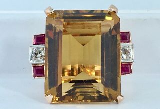 28.  00 Ct Antique Natural Diamond,  Ruby,  Citrine Ring Solid 14k Rose Gold