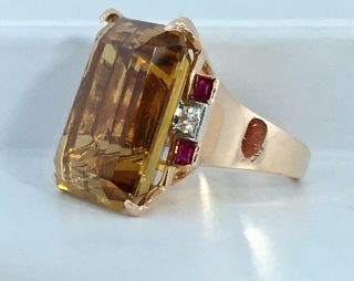 28.  00 ct antique NATURAL DIAMOND,  RUBY,  CITRINE ring SOLID 14k rose GOLD 2