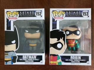 Funko Pops Heroes Vaulted Batman And Robin Batman The Animated Series 152,  153