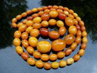 A Lovely Carved Baltic Amber Beads Necklace 42.  6 Gram
