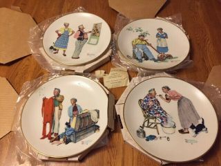 Complete Set 1978 Gorham China Norman Rockwell Plates Four Seasons