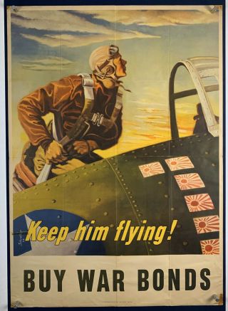 Keep Him Flying World War 2 Poster (vg, ) 1943 28.  5x40 Wwii Us Fighter Pilot 31f