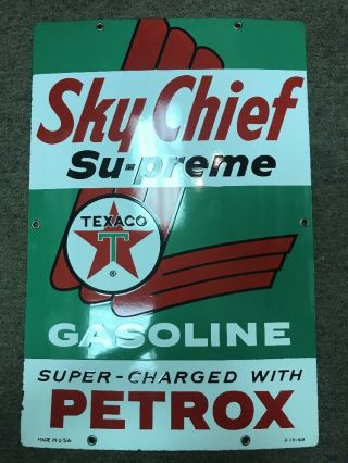 Vintage Texaco Sky Chief Petrox Supreme Gas Station Porcelain Pump Sign 1960