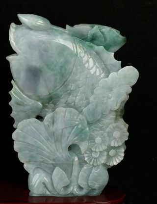 Cert ' d 2 Color Natural Grade A Jade Statue Sculpture couple fish 鱼 r069282 3