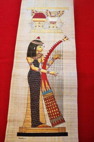 Huge Signed Handmade Papyrus Egyptian_royal Musicians_painting 32 " X12 " Inches