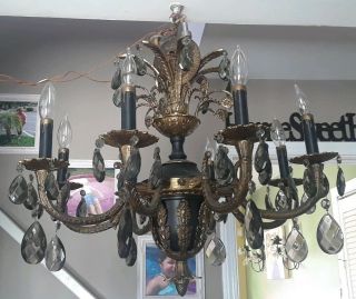 Vintage Brass And Crystal 8 Light Chandelier Made In Spain