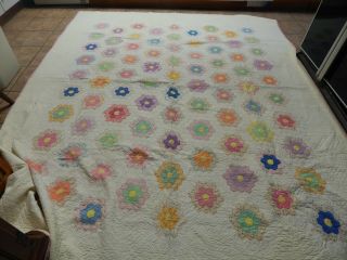 Antique Grandmothers Flowers Garden Large 102 " X 83 " Hand Crafted Quilt