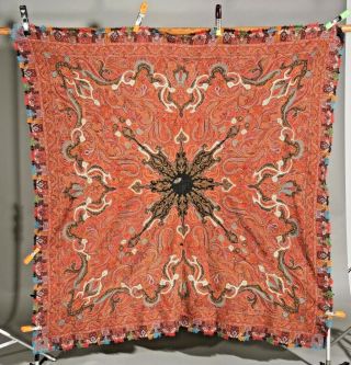 Exceptional Signed 19th C.  Antique Kashmir Paisley Shawl Kani