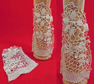 Victorian Antique Irish Crochet Lace Wedding Mitts Gloves Under Sleeve Cuffs Vtg