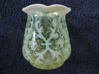 1890s Elegant Victorian Northwood Vaseline Opalescent Spanish Lace Ruffled Vase