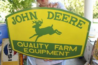 Vintage 1950s John Deere Farm Equipment Tractor Gas Oil 26 " Porcelain Metal Sign