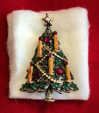 Vintage Weiss Christmas Tree Pin - Brooch Rhinestones Candles & Ornaments & Star