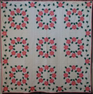 Exceptional Vintage Pink Cherry Blossom Wreath Applique Quilt Webster Inspired
