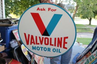 Large Vintage 1966 Valvoline Motor Oil Gas Station 2 Sided 30 " Metal Sign