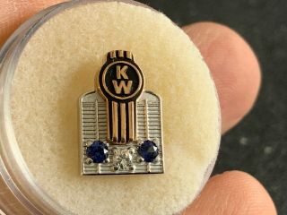 Kenworth “kw” 10k Gold Diamond And 2 Gem Service Award Pin.  Awesome Logo Pin.