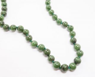 Fine Estate Vintage 1950s/60s 14k Yellow Gold Spinach Jade Bead 19 " Necklace