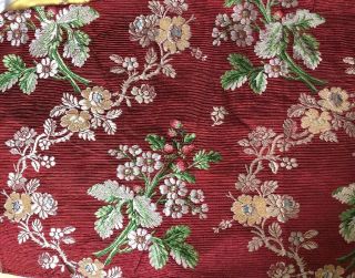 Early 19 Th Century Early Silk Brocade With Strawberry Motif