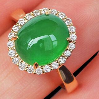 4.  53ct 100 Natural 14k Gold Grade A Imperial Green Jadeite Diamond Ring Cdzk22
