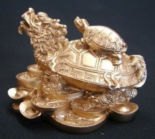 Feng Shui Chinese Golden Dragon Turtle Tortoise Statue With Turtle On The Top