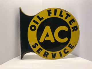 Vintage 1946 Ac Oil Filter Service Gas Station Advertising Metal Flange Sign