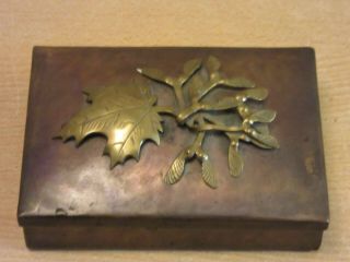 Antique Arts & Crafts Hammered Copper & Brass Trinket Box E.  A.  Day Maple Leaf