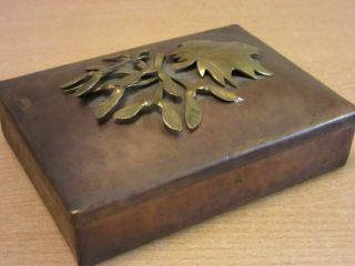 Antique Arts & Crafts hammered copper & brass trinket box E.  A.  DAY Maple leaf 2