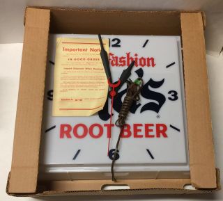 Vintage 1960s Ma’s Old Fashion Root Beer Light Up Electric Clock Nos Nib - 16”x16”