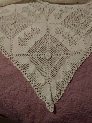 Gorgeous Antique Irish Fine Raised Rose Crochet Lace Bedspread 90 " By 72 "