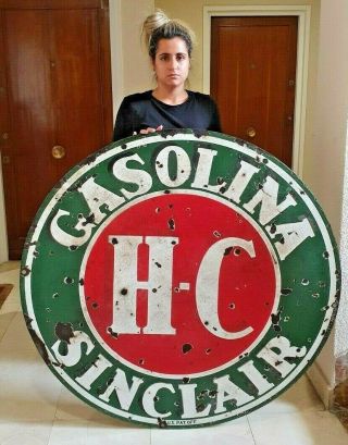 Sinclair Hc Sign Porcelain 48inch Vintage Spanish Double Sided Huge Gas Oil