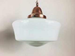 Vintage Art Deco White Opaline Milk Glass Ceiling Pendant Light Shade Copper