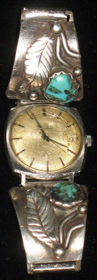 Vintage Navajo Juan Pedro Garcia Turquoise Mens Watch Tips W/ Blita Watch