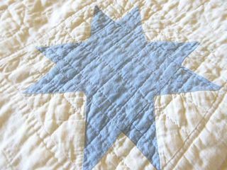 ANTIQUE EARLY 1900 ' S HANDMADE SAWTOOTH STAR BLUE & WHITE QUILT 2
