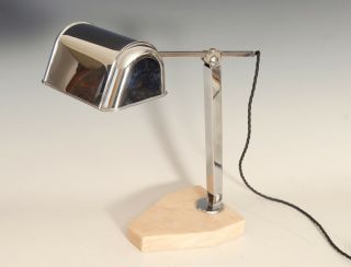 Vintage French Angle Desk Lamp With Marble Base,  Art Deco