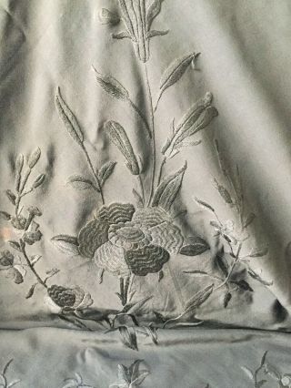Antique Black Silk Floral Embroidered Manton de Manila Piano Shawl Long Fringe 3
