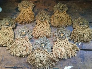 Antique Edwardian French 8 Hand Done Embellishments Trim Woven Braided Tassels