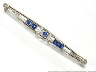 Fine Natural Sapphire Diamond Platinum Top 14k Gold Pin Antique Filigree Brooch