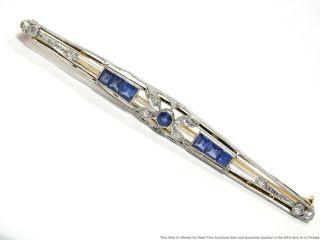 Fine Natural Sapphire Diamond Platinum top 14k Gold Pin Antique Filigree Brooch 2