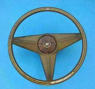 Vintage 15 " Cadillac Steering Wheel Brown W/ Faux Wood Grain