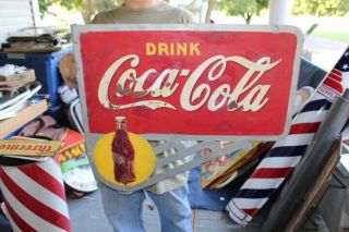 Vintage 1941 Coca Cola Soda Pop Gas Station 2 Sided 24 " Metal Flange Sign