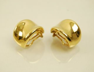 Vintage 18k Yellow Gold Scoop J - Hoop Clip - On Earrings Designer Signed 18g