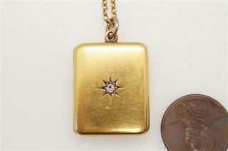 Lovely Antique English 15k Gold Diamond Set Photo Locket & Chain Necklace C1902