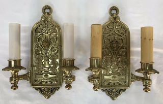 Pair Antique Early 20th C.  H & B Arts & Crafts Nouveau Brass Wall Light Sconces