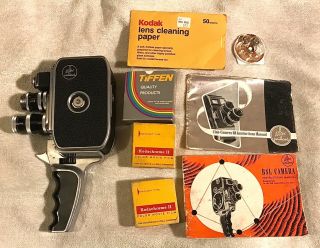 Vintage Bolex Paillard 8 Mm Movie Camera With Manuals & Accessories