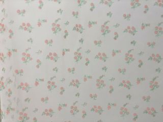 Dainty Vtg 2 Yards 1970s Flocked Pink Flowers & Green Leaves White Sheer Fabric