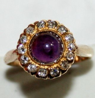 Antique Victorian French 18k Gold.  75ct Amethyst Diamonds Fine Flower Ring C1900