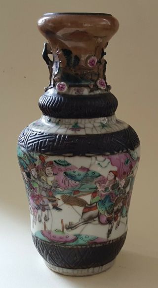 Chinese Cantonese Vintage Victorian Oriental Antique Warrior Vase A