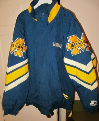 Starter Vintage Michigan Wolverine Puffy Coat Jacket Size 2xl Xxl Stitched Euc