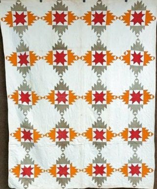 Cheddar Red C 1890 - 1900 Stars Touching Pa Quilt Antique
