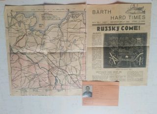 Rare Wwii Pow Id Card Map And Prisoner Newspaper 1 Of A Kind Germany Luftwaffe